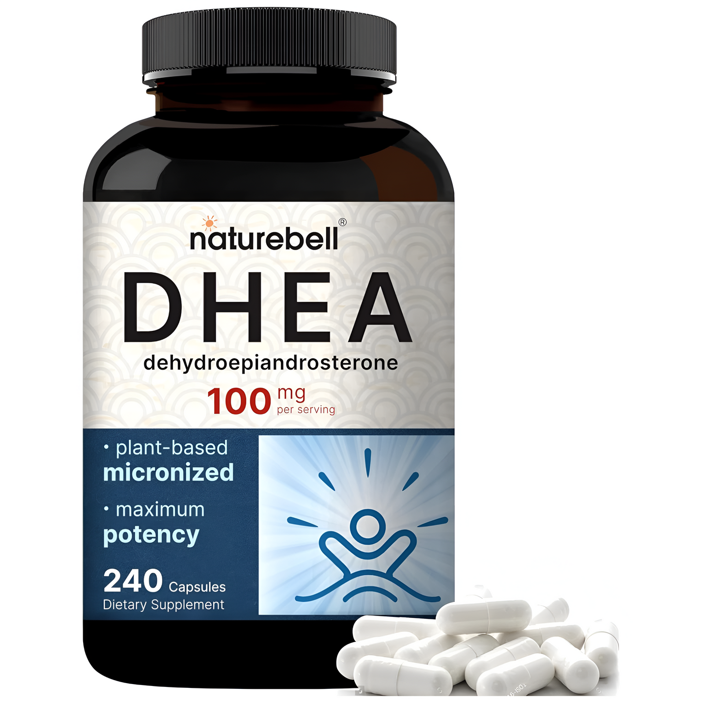 NatureBell DHEA 100mg, 240 Capsules Extrafuerte, grado micronizado para una mejor absorción