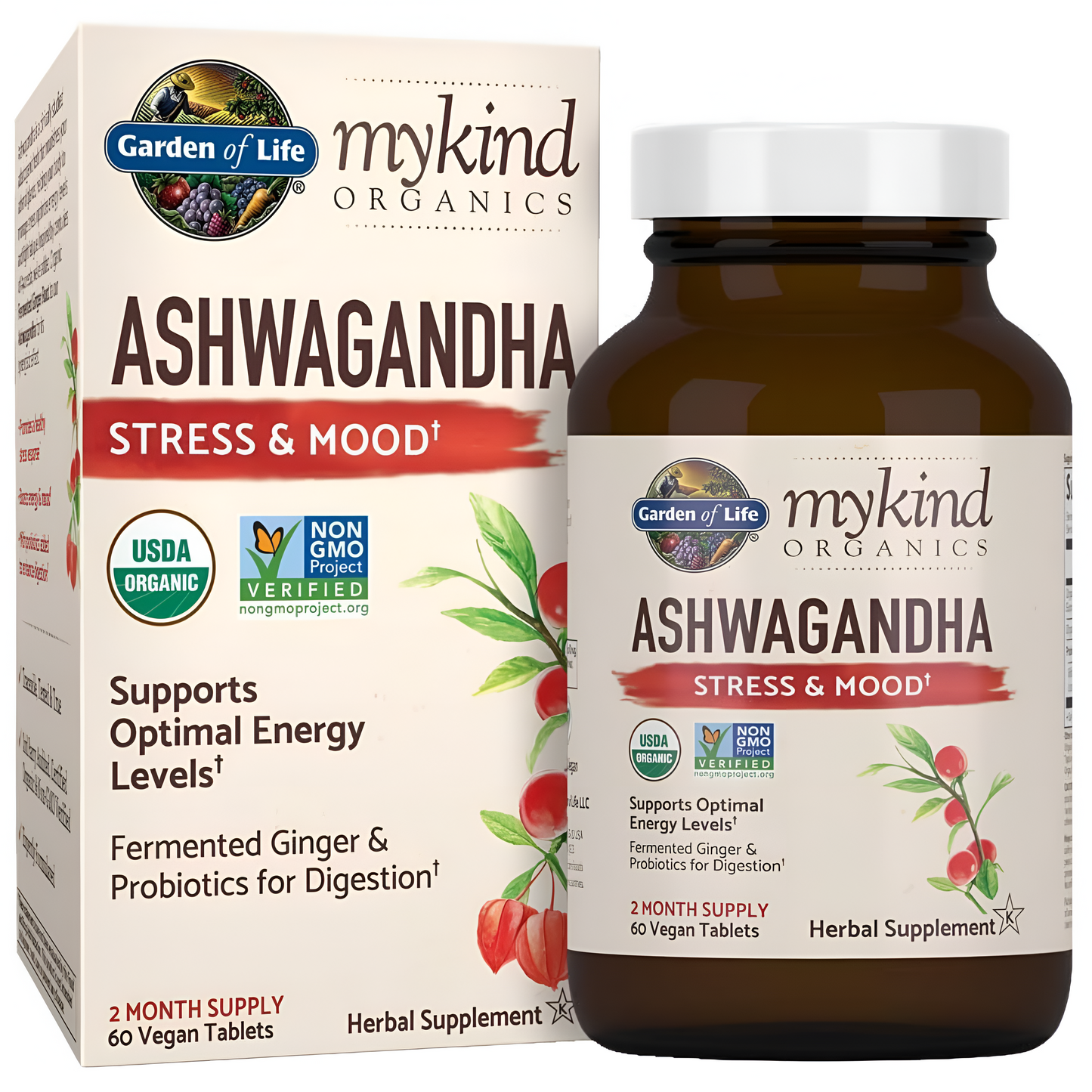 Garden of Life Mykind Organics Ashwagandha con probióticos y raíz de jengibre para la digestión 60 tabletas