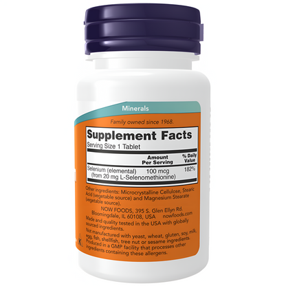 NOW Suplementos, Selenio 100 mg  (L-Selenometionina) en tabletas