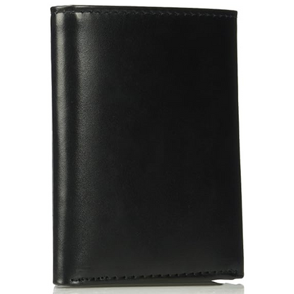 Billetera Tommy Hilfiger negro tres pliegues, con placa en forma de escudo