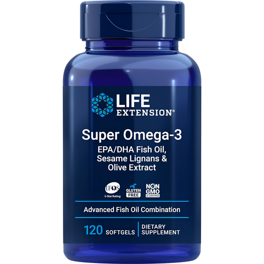 LIFE EXTENSION Super Omega-3 EPA/DHA Fish Oil, Sesame Lignans & Olive Extract 120 Softgels