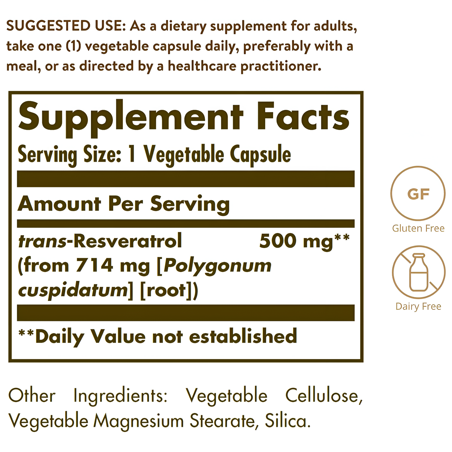 Solgar Resveratrol 500 mg, 30 cápsulas vegetales - protección antioxidante, sin gluten, sin lácteos