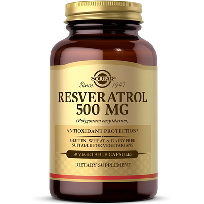 Solgar Resveratrol 500 mg, 30 cápsulas vegetales - protección antioxidante, sin gluten, sin lácteos