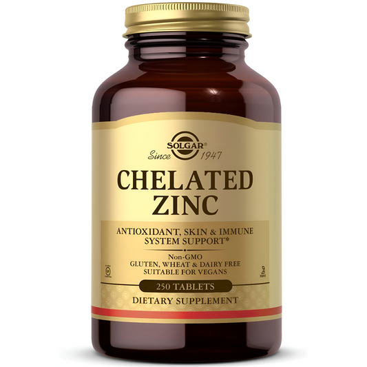 Solgar Zinc quelado 22mg, 250 tabletas zinc para una piel saludable, apoya el crecimiento celular y la formación de ADN, ejerce actividad antioxidante, apoya un sistema inmunológico saludable, sin OMG, vegano