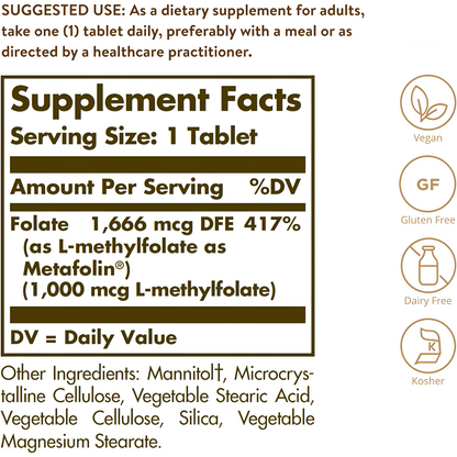 Solgar Folate 1000 mcg (Metafolin) 120 tabletas