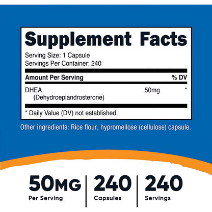 Nutricost DHEA 50 mg, 240 cápsulas, sin gluten, sin soja, sin OMG, suplemento