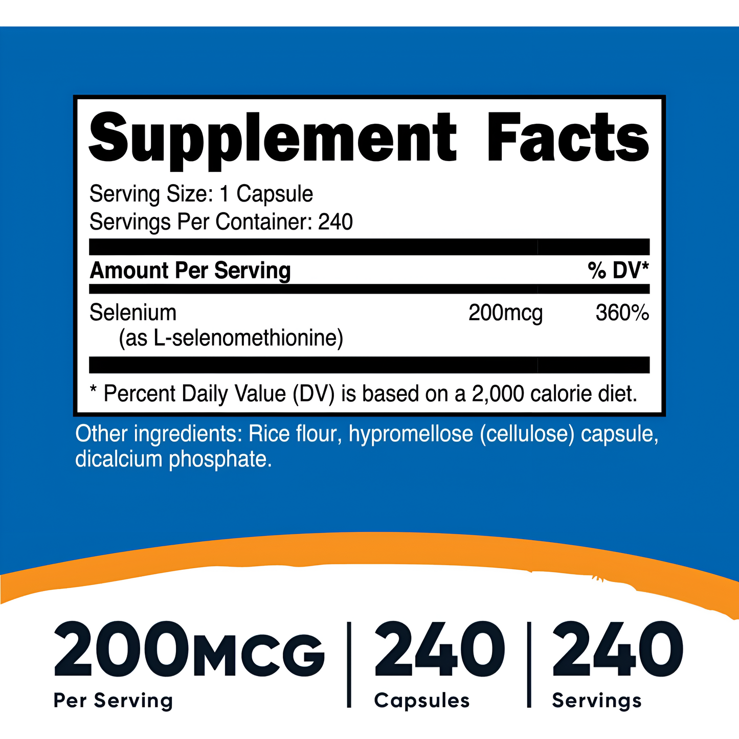 Nutricost Selenio 200mcg, 240 cápsulas vegetales  Sin OMG, sin gluten, L-selenometionina