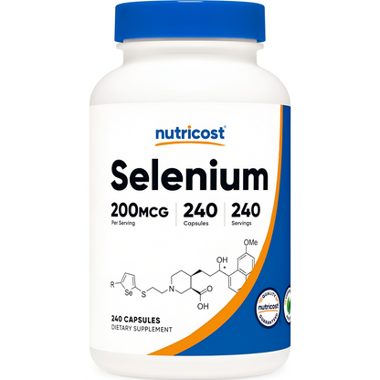 Nutricost Selenio 200mcg, 240 cápsulas vegetales  Sin OMG, sin gluten, L-selenometionina