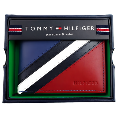 Billetera Tommy Hilfiger Para Hombre de cuero billetera plegable Rojo Azul Marino Nuevo