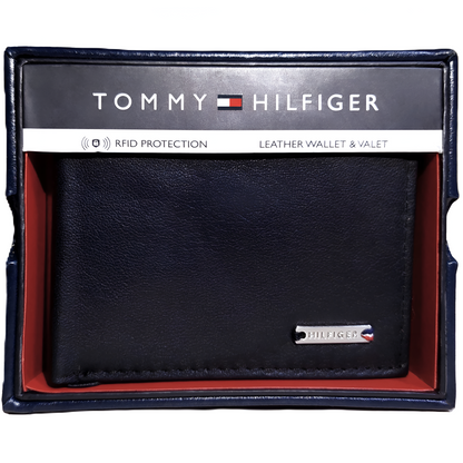 Billetera Tommy Hilfiger para hombre color negro con placa de plata