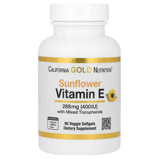 California Gold Nutrition, Sunflower Vitamin E con Tocoferoles mixtos 268mg,400 UI, 90 Cápsulas de gel.