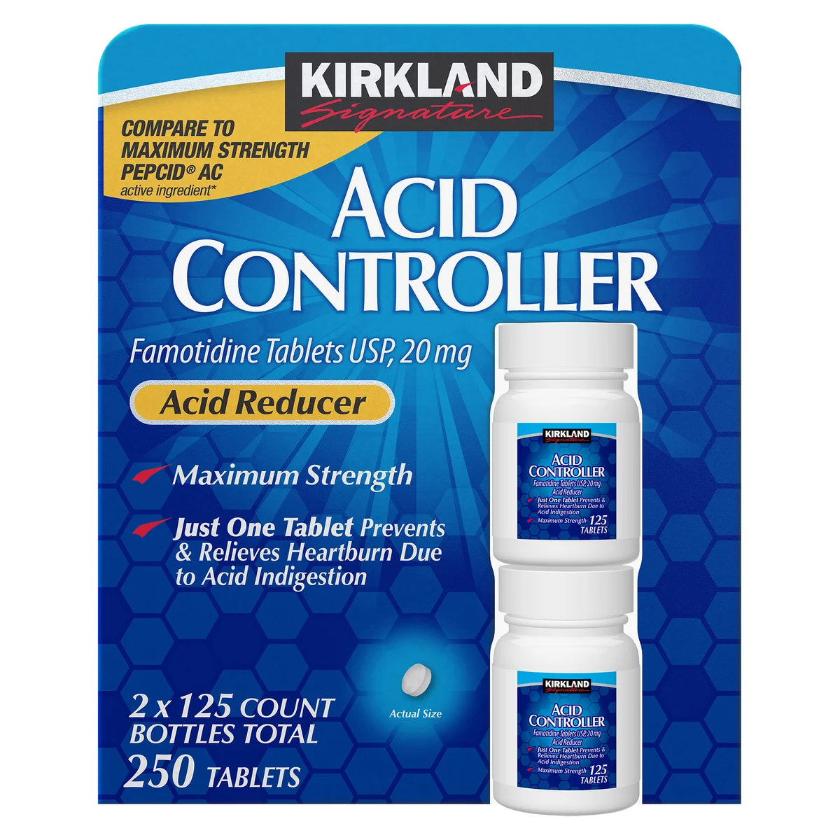 Kirkland Signature Acid Controller 20 mg., 250 Tabletas - PACK DE DOS UNIDADES