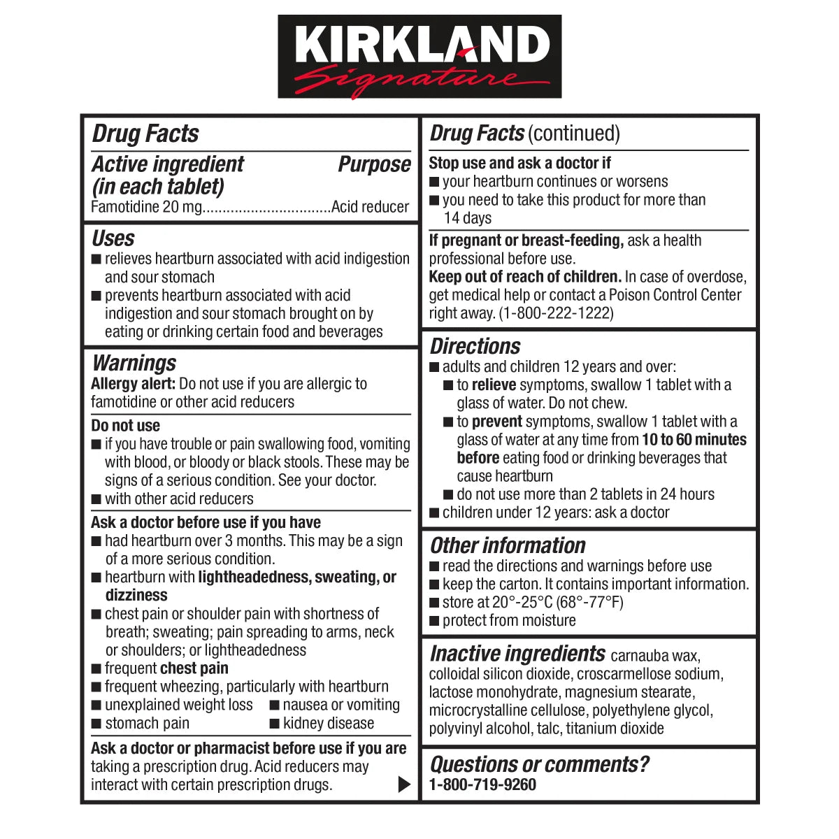 Kirkland Signature Acid Controller 20 mg., 250 Tabletas - PACK DE DOS UNIDADES