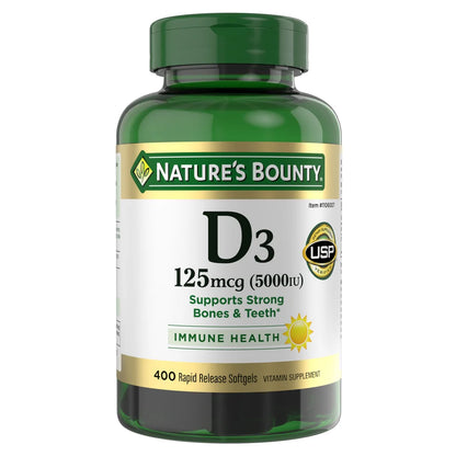 Natures Bounty - Vitamina D3 125mcg(5000IU), cápsulas blandas de liberación rápida