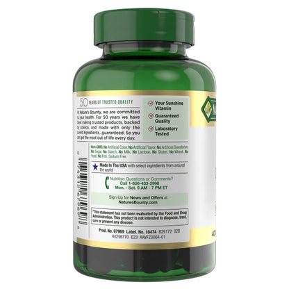 Natures Bounty - Vitamina D3 125mcg(5000IU), cápsulas blandas de liberación rápida
