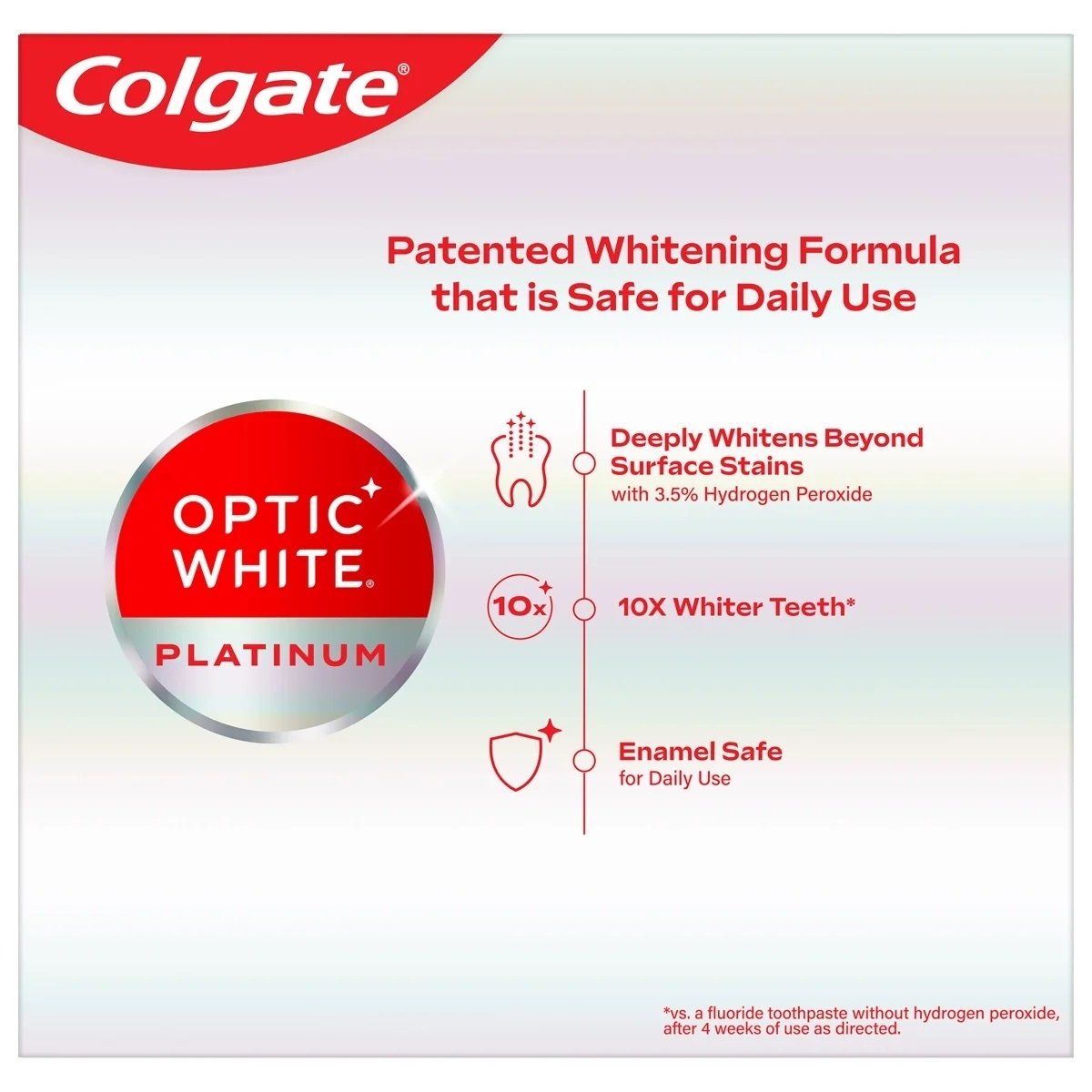 Colgate Optic White Platinum 10x blanqueador de dientes, 3.5% peróxido de hidrógeno - 116gr.