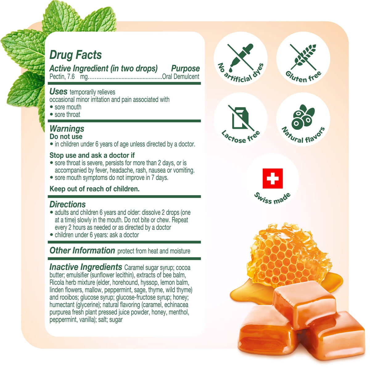 Ricola Throat Balm - Pastillas para la garganta sabor caramelo y hierbas con pectina, 34 unidades