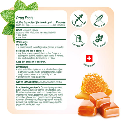 Ricola Throat Balm - Pastillas para la garganta sabor caramelo y hierbas con pectina, 34 unidades