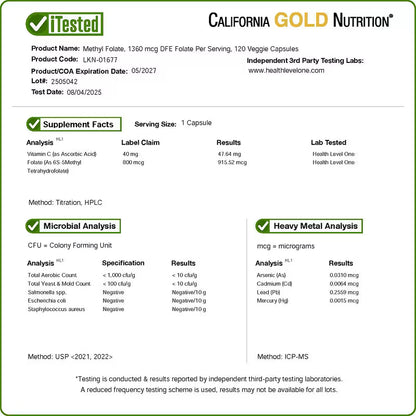 California Gold Nutrition, metilfolato y vitamina C, 120 Cápsulas.