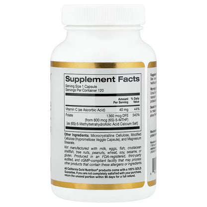 California Gold Nutrition, metilfolato y vitamina C, 120 Cápsulas.