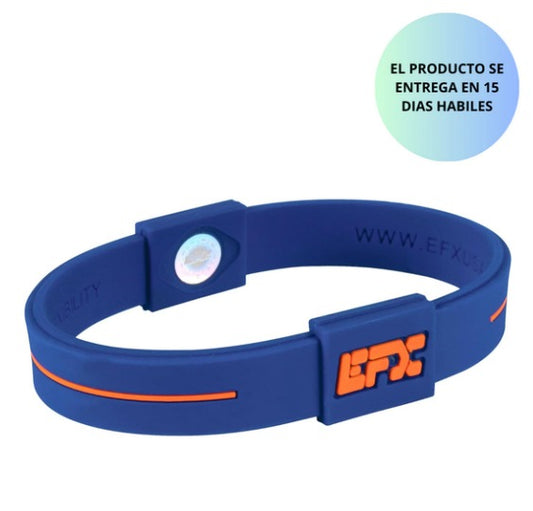 EFX Pulsera de equilibrio de silicona de grado quirúrgico de rendimiento con hologramas programados para equilibrio, fuerza, flexibilidad, energía. 7'' color Azul y Naranja