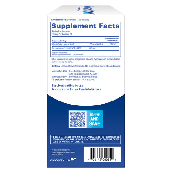 Florastor - Probiótico diario con vitamina D3, 120 cápsulas vegetarianas