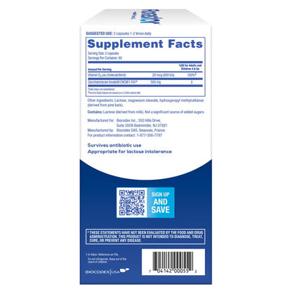 Florastor - Probiótico diario con vitamina D3, 120 cápsulas vegetarianas