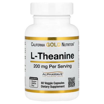 California Gold Nutrition - L-Theanine 200mg (AlphaWave), 60 capsulas veggie