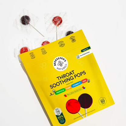 Paletas calmantes para la garganta con propóleo para niños de BeeKeeper's Naturals, 30 unid