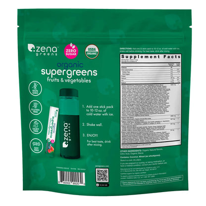 Zena Organic Super Greens Powder, 45 Paquetes