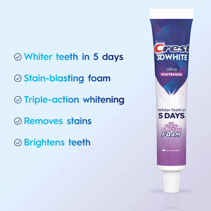 Crest 3D White - Pasta Dental Vivid Mint Ultra Whitening, 147g