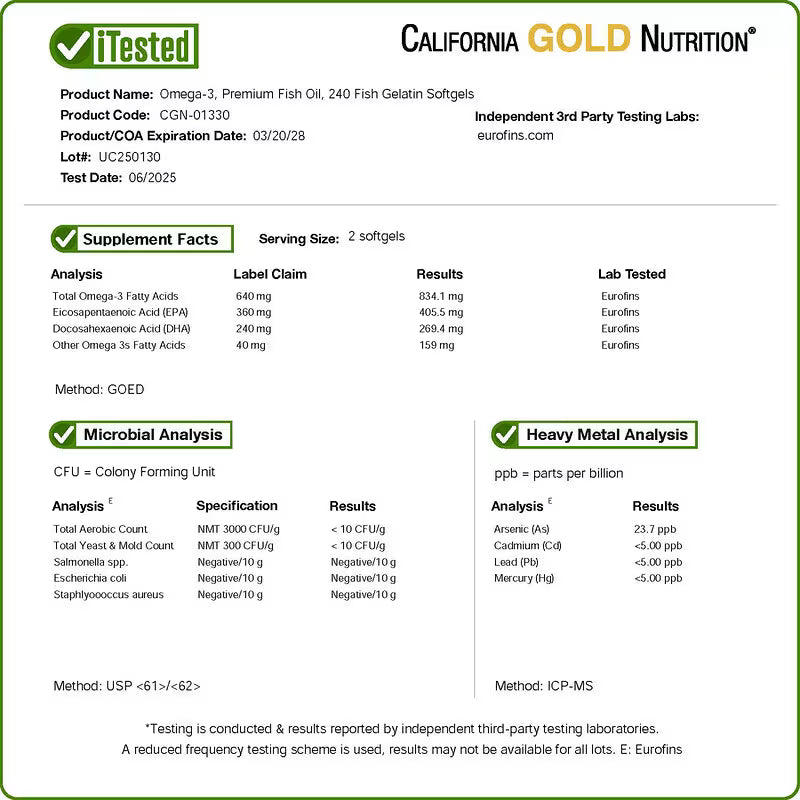California Gold Nutrition, Omega-3, Premium Fish Oil, 240 Softgels