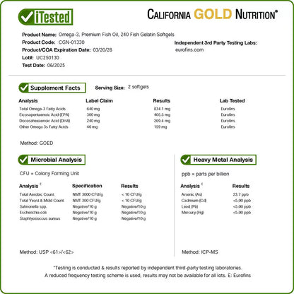 California Gold Nutrition, Omega-3, Premium Fish Oil, 240 Softgels