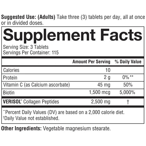 Youtheory -Verisol Collagen with Biotin, 345 tabletas