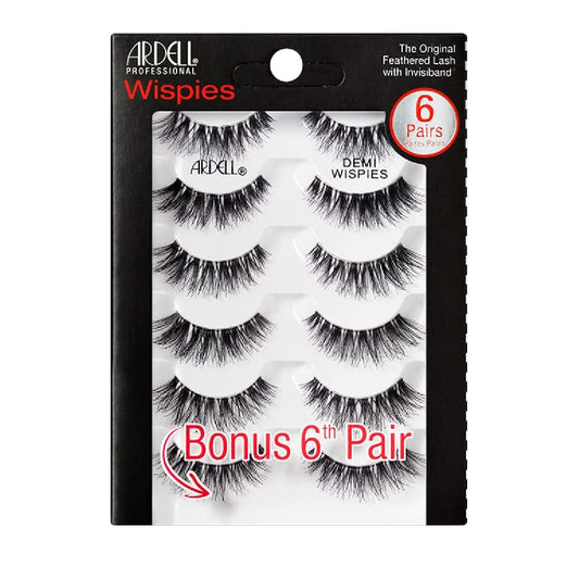 Pestañas Postizas Ardell Demi Wispies, Pestañas Postizas Ligeras con Banda Invisible 6 Pares