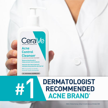 Limpiador facial para el control del acné de CeraVe Skin Care con ácido salicílico al 2%: elimina el acné, los puntos negros y los poros.