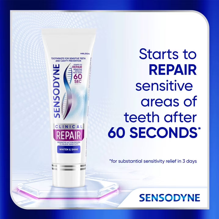 Pasta de dientes Sensodyne Clinical Repair Whiten & Shine para el alivio de la sensibilidad, 96.4g