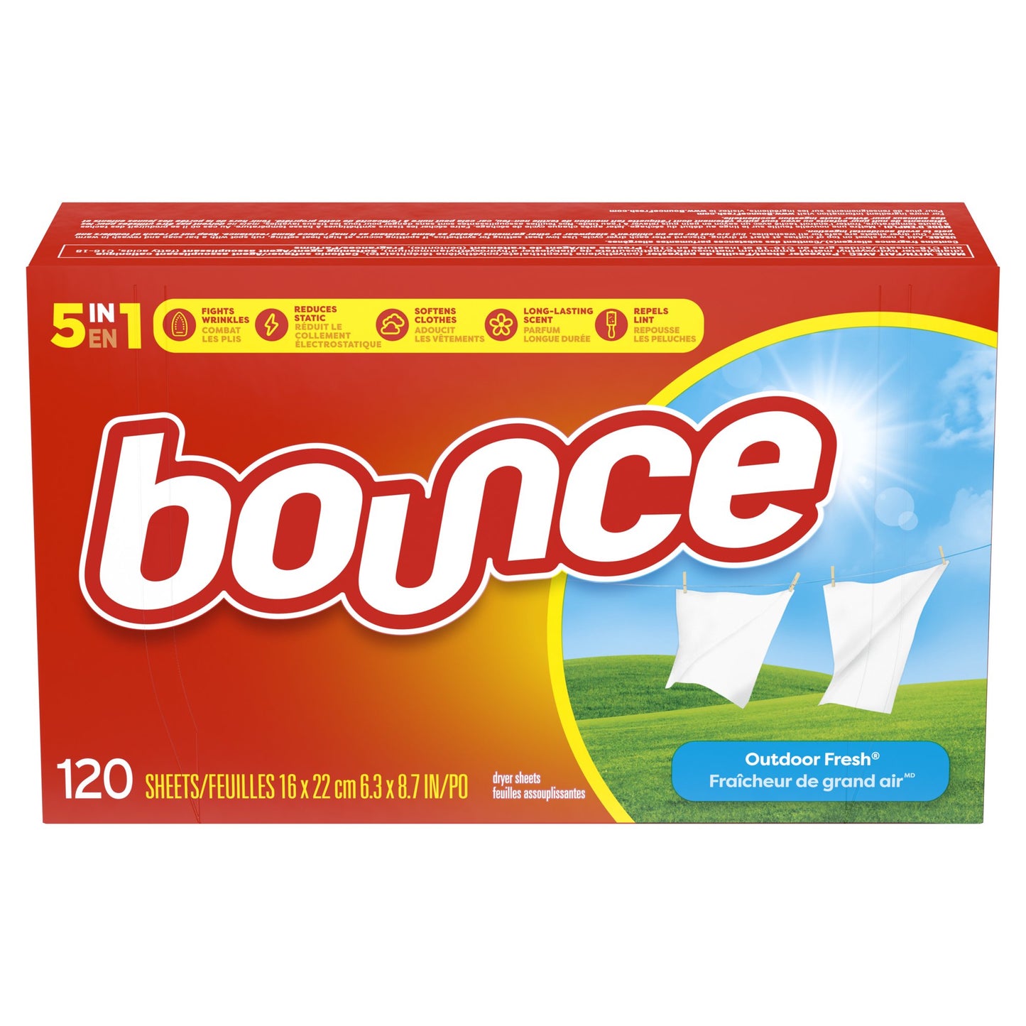 Bounce - Toallitas suavizantes para secadora, aroma a frescura exterior, 120 unidades