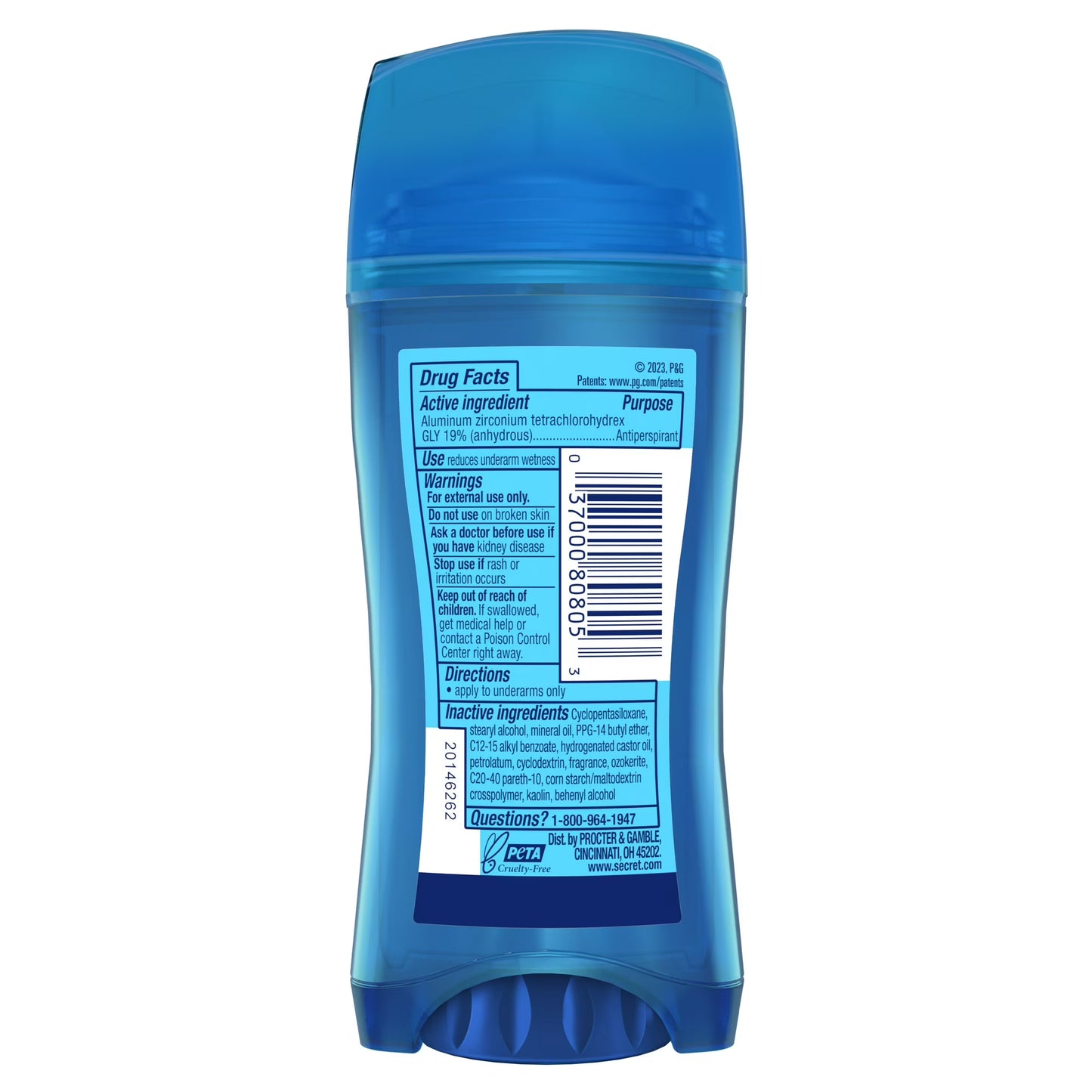 Secret Outlast para mujer Desodorante antitranspirante en gel transparente, completamente limpio, 73 gr