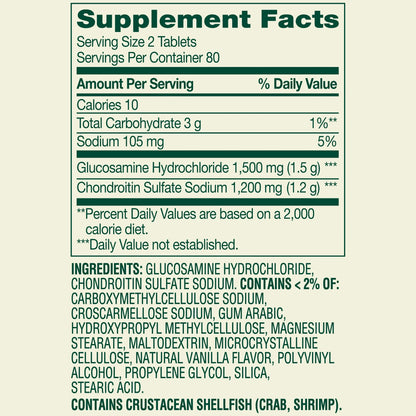 Glucosamina y Condroitina Spring Valley  - 160 Tabletas