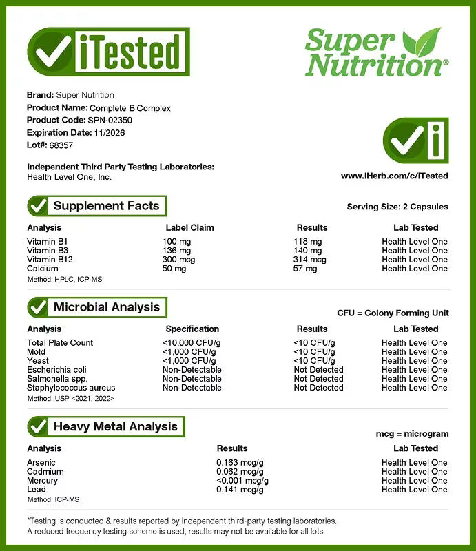 Super Nutrition, Complete B Complex with L-Methylfolate, Biotin, Pantothenic Acid, Niacin and Vitamin B12, 180 Capsulas
