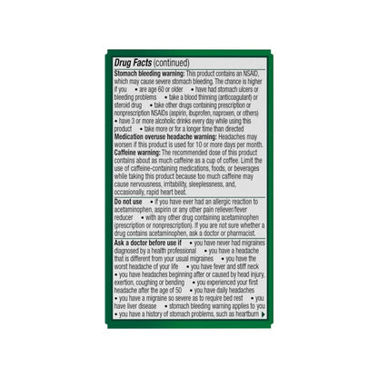 Excedrin - Alivio de la migraña (acetaminofén 250 mg, aspirina 250 mg, cafeína 65 mg), comprimidos analgésicos para  dolor de cabeza, 24 comprimidos
