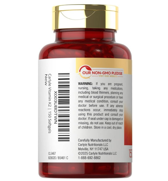 Carlyle Vitamina K2 MK7 100 mcg | 150 cápsulas blandas