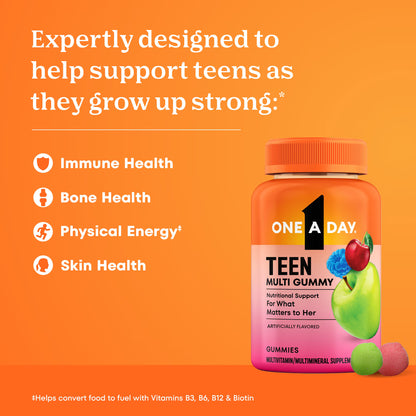 One A Day Teen  para Mujeres Adolecentes con Vitaminas A, C, E, B3, B6, B12, D+Calcio 150 Gomitas