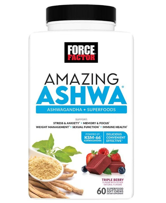 Force Factor Increíble Ashwa, gomitas de ashwagandha KSM-66, 60 gomitas cherry