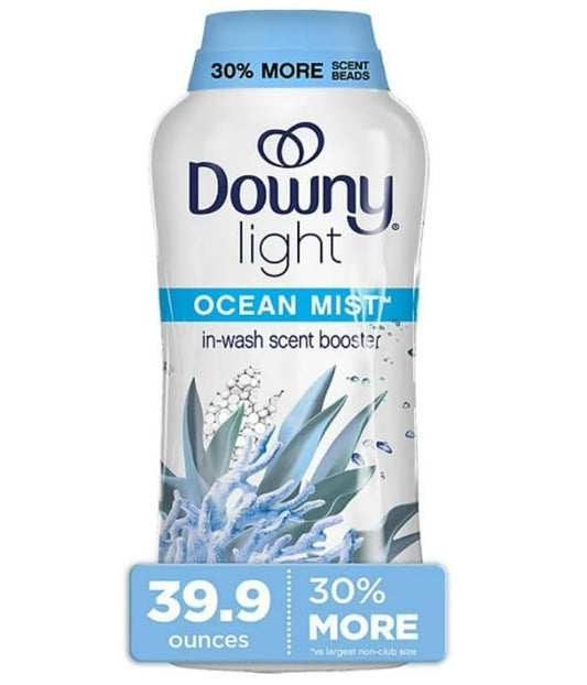 Downy Light Ocean Mist - Perlas potenciadoras de aroma para lavadora sin perfumes pesados 1.13 Kg
