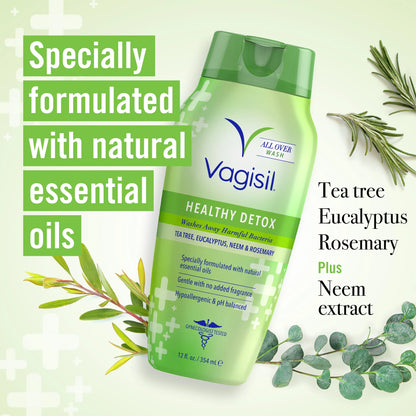 Vagisil DETOX SALUDABLE En todo el lavado corporal para mujeres, ginecólogo, probado, hipoalergénico y pH equilibrado, 354ml