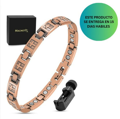 MagnetRX Pulseras de cruz de cobre para mujer, pulsera magnética eficaz con cruz, pulsera ajustable con herramienta de tamaño incluida (estilo cruzado)