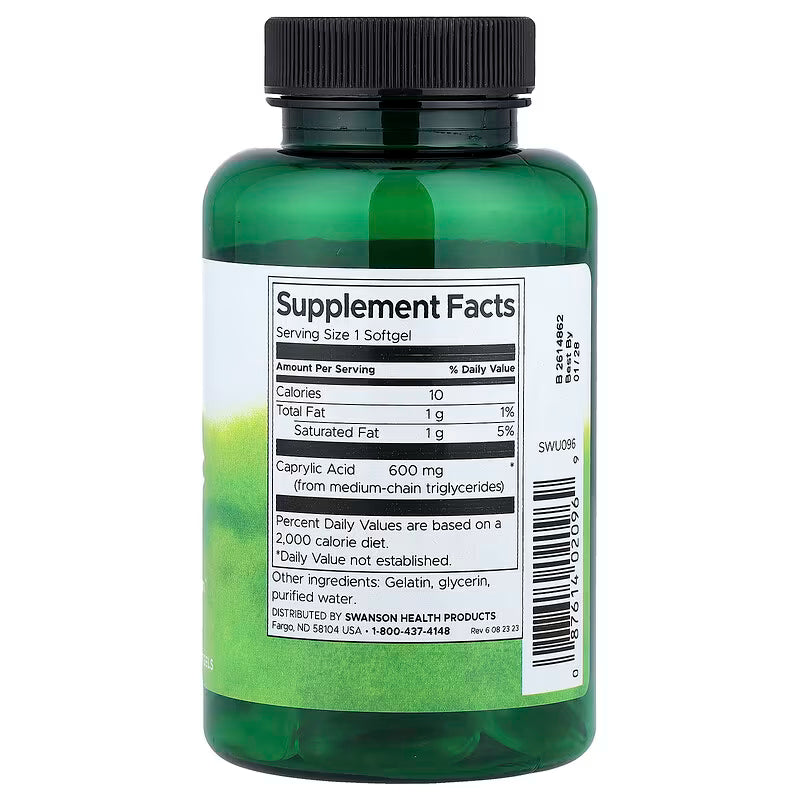 Swanson, Caprylic Acid, 600 mg, 60 Softgels
