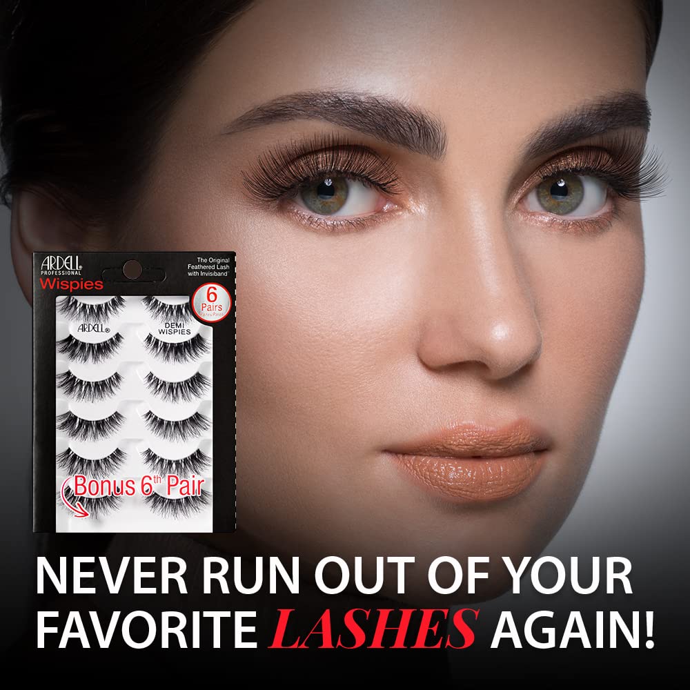 Pestañas Postizas Ardell Demi Wispies, Pestañas Postizas Ligeras con Banda Invisible 6 Pares